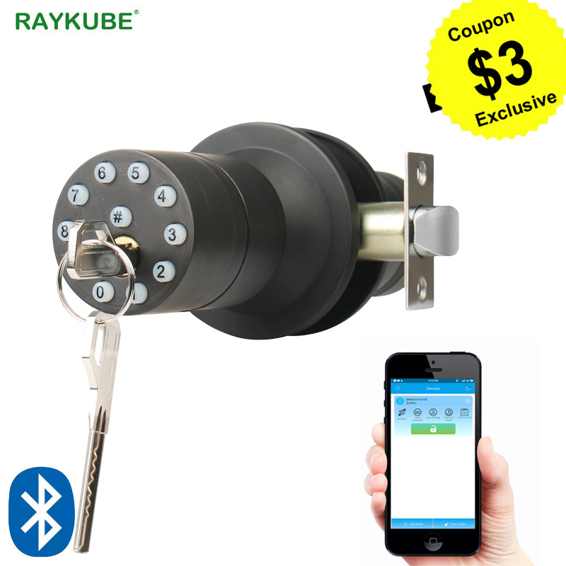 RAYKUBE Bluetooth Electronic Door Lock Knob Digital Code Door Lock APP Password Keyless Opeing Enter Smart Live Waterproof IP65